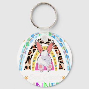 i teach the cutest 3rd grade bunnies rainbow, retr keychain