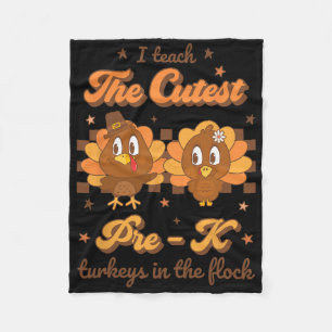 I Teach The Cutest Pre - K Turkeys In Flock Retro  Fleece Blanket