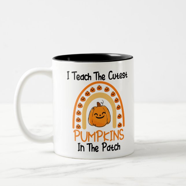 I Teach The Cutest Pumpkins In The Patch Rainbow  Two-Tone Coffee Mug (Left)