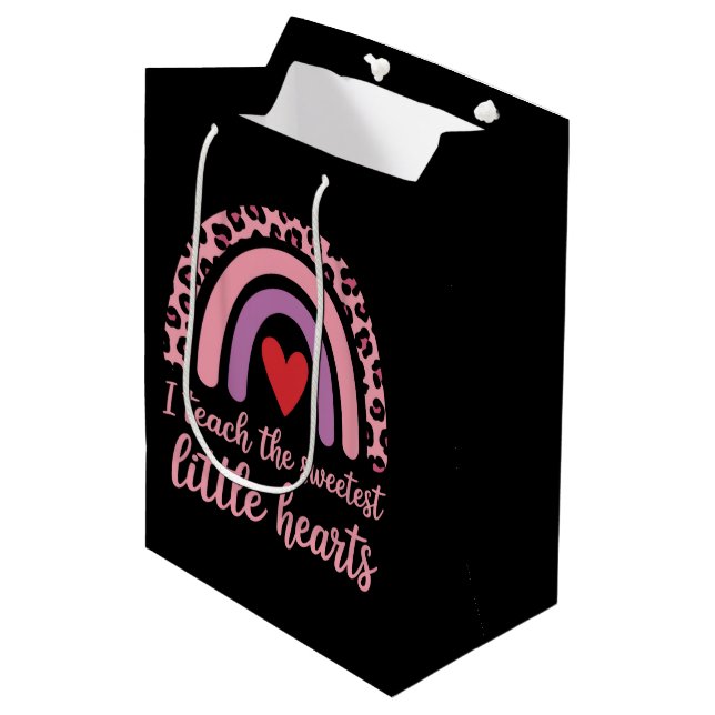 I Teach The Sweetest Hearts Rainbow Teacher  Medium Gift Bag (Front Angled)