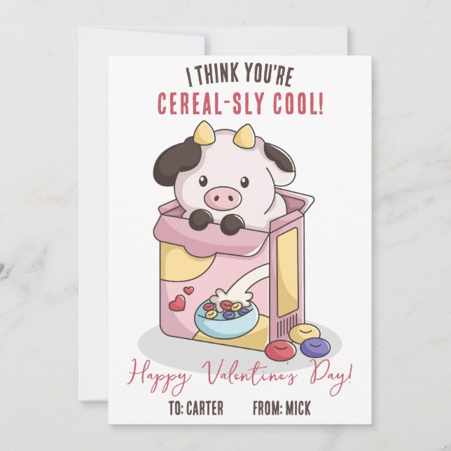 I Think You're Cereal-Sly Cool!  Cereal Valentine Invitation (Front)