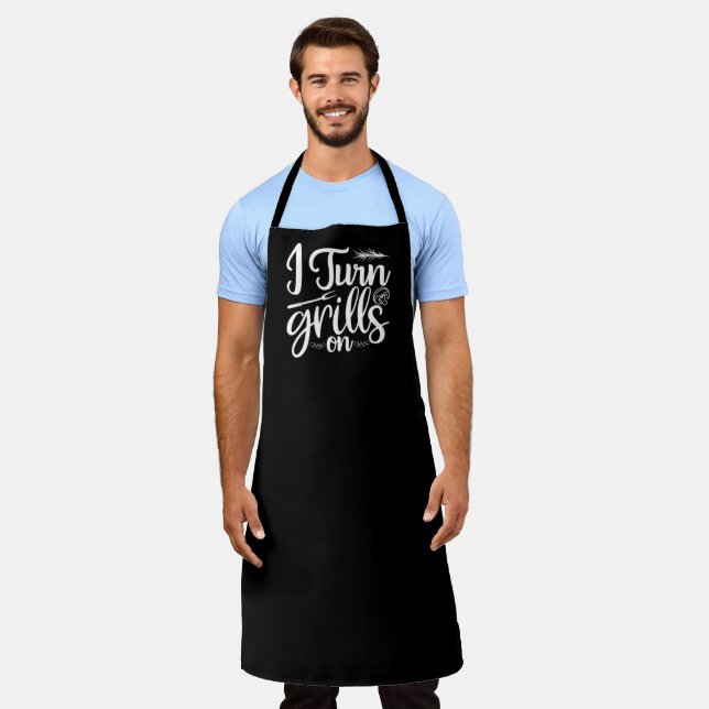 I Turn Grills On BBQ Large Black Apron (Worn)