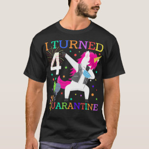 I Turned 4 In Quarantine Dabbing Unicorn Mask 4th  T-Shirt