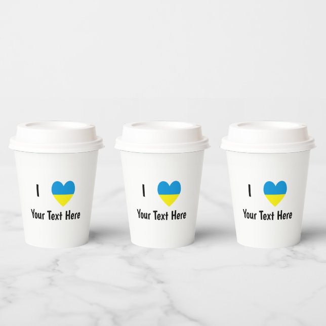 I (Ukrainian Flag Heart) Your Text Paper Cups (Multi)