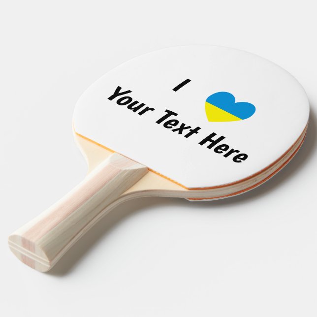 I (Ukrainian Flag Heart) Your Text Ping Pong Paddle (Front Angle)