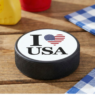  "I ❤️ USA"  HOCKEY PUCK