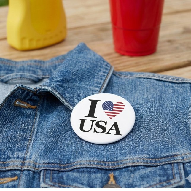  "I ❤️ USA" Statement Button (Patriotism You Can Wear.)