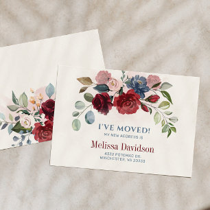 I’ve Moved Burgundy Floral Botanical Announcement
