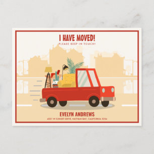 I’ve Moved Red Car On The Road Moving Announcement Postcard