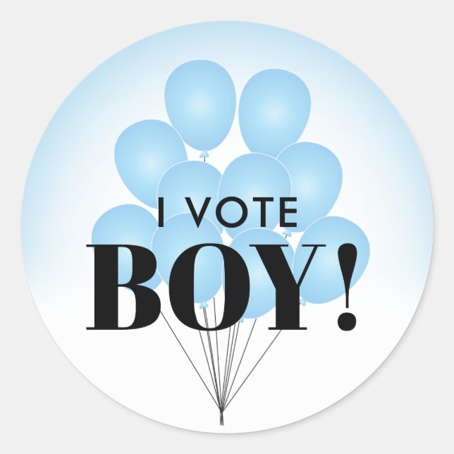 I Vote Boy Blue Balloons Gender Reveal Party Classic Round Sticker (Front)