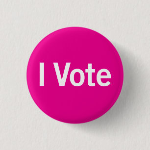 I Vote Button - White on Pink
