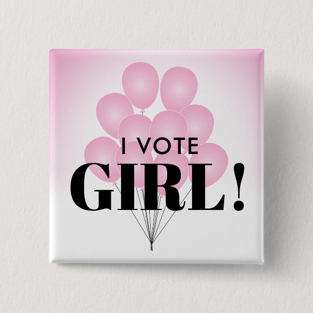 I Vote Girl Pink Balloons Gender Reveal Party 2 Inch Square Button (Front)