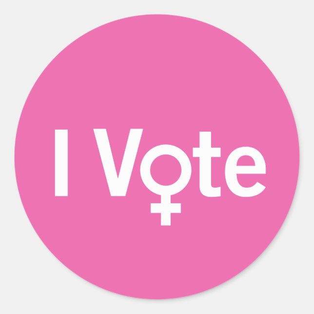 I Vote Sticker - White on Pink (Customizable) (Front)