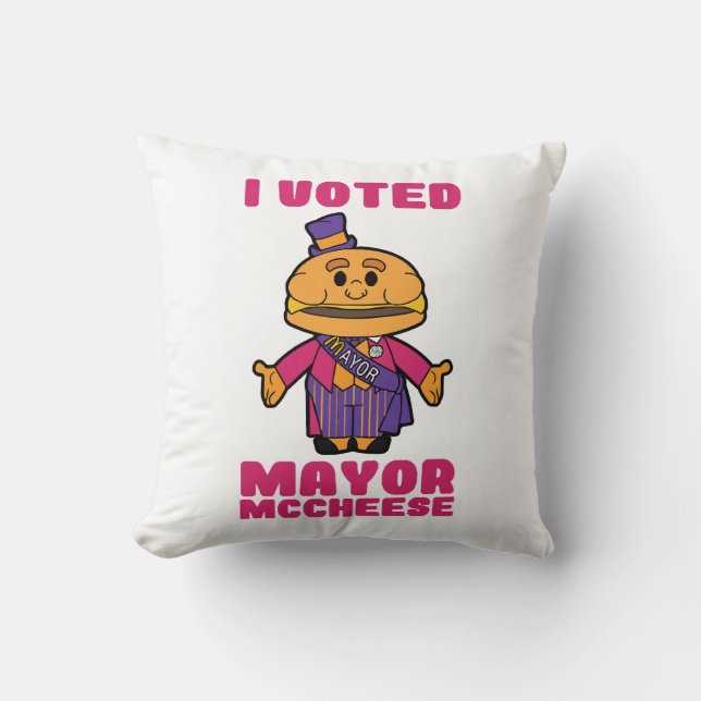 I Voted Mayor Mccheese Throw Pillow (Front)