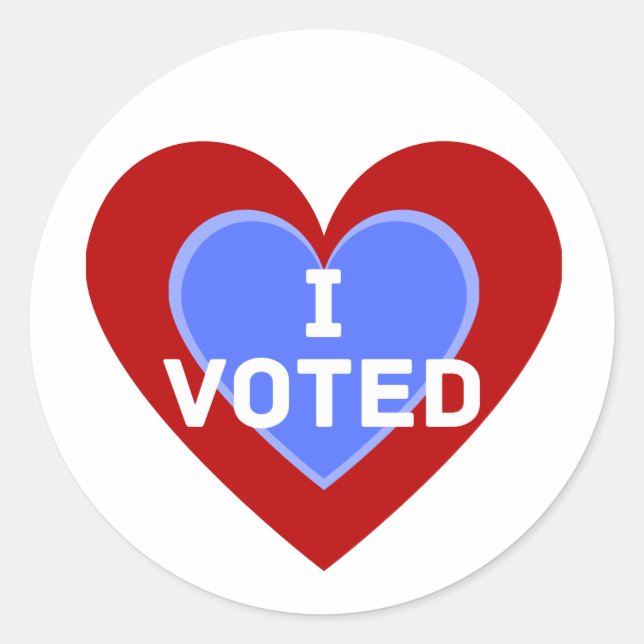 "I Voted" Round Sticker with Heart Design (Front)