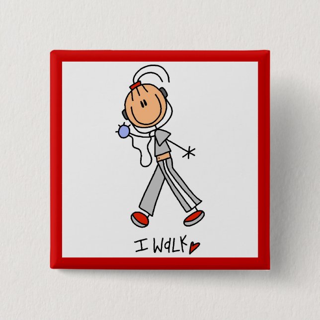 I Walk 2 Inch Square Button (Front)