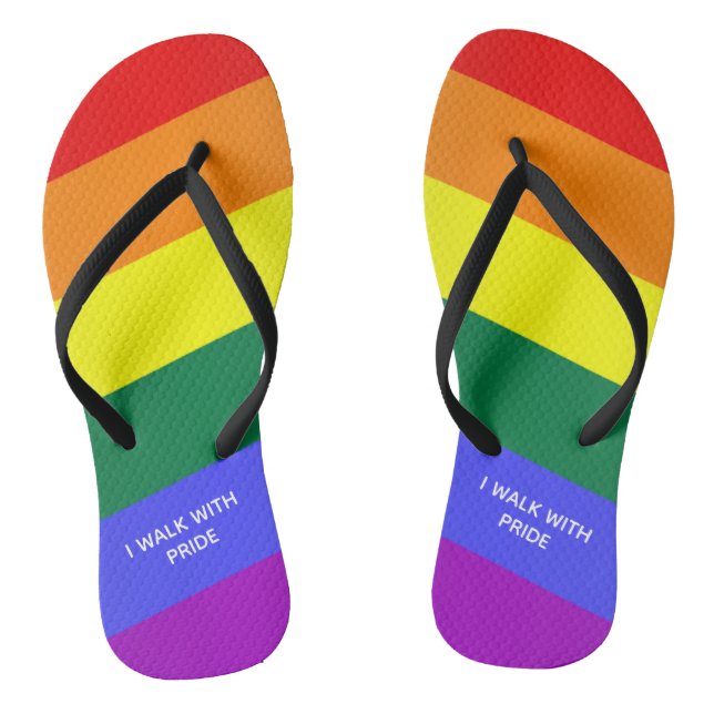 "I Walk With Pride" Rainbow Gay Pride Flag Flip Flops (Footbed)