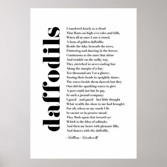 I wandered Lonely as a Cloud by William Wordsworth Poster (Front)