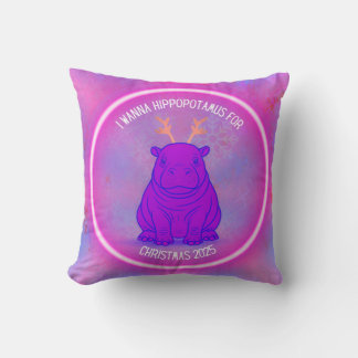 I Wanna Hippo For Christmas-Purple-Customizable- Throw Pillow