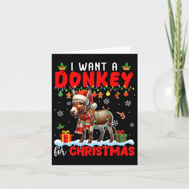 I Want A Donkey For Christmas Santa Donkey Farmer  Card (Front)