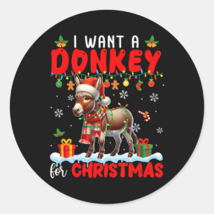 I Want A Donkey For Christmas Santa Donkey Farmer  Classic Round Sticker