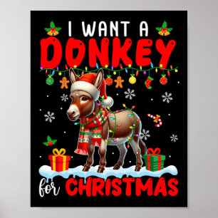 I Want A Donkey For Christmas Santa Donkey Farmer Poster
