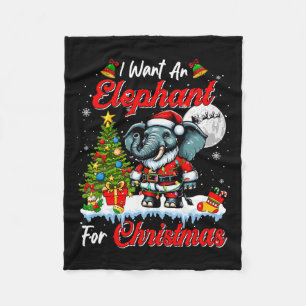 I Want A Elephant For Christmas Cute Santa Sungles Fleece Blanket
