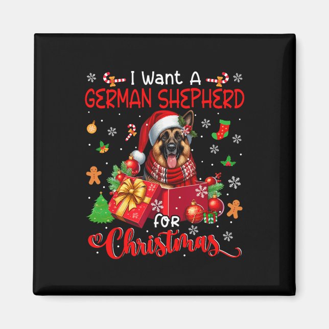 I Want A German Shepherd For Christmas Santa Dog I Magnet (Front)