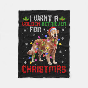 I Want A Golden Retriever For Christmas Santa Hat  Fleece Blanket