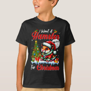 I Want A Hamster For Christmas Cute Santa Sungles  T-Shirt