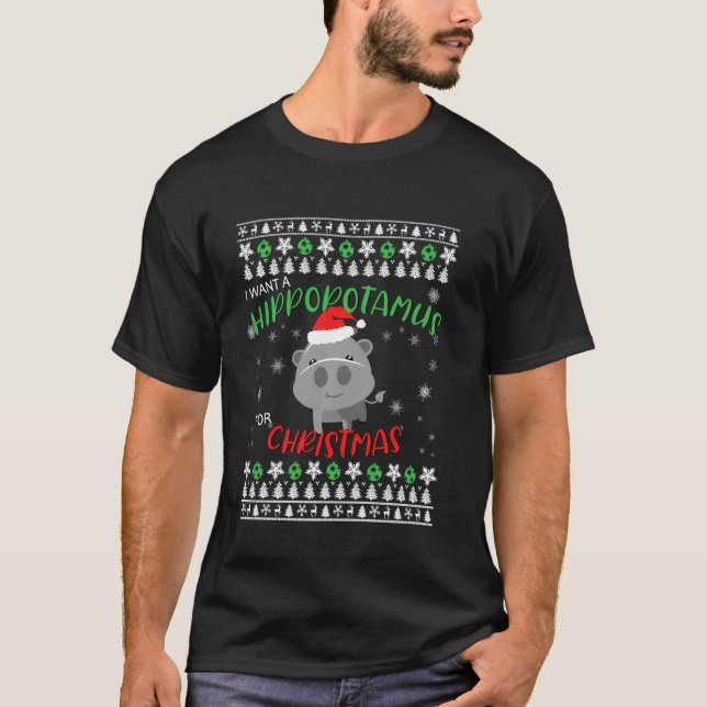 I Want A Hippopotamus For Christmas Hippo Pyjamas T-Shirt (Front)