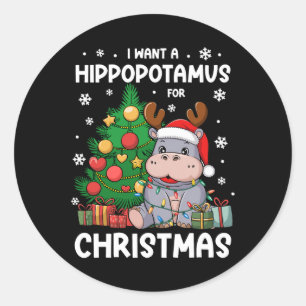 I Want A Hippopotamus For Christmas Kids Animal Lo Classic Round Sticker