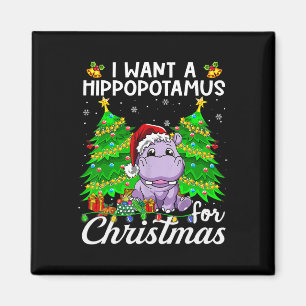 I Want A Hippopotamus For Christmas Lights Santa H Magnet