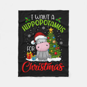 I Want A Hippopotamus For Christmas Santa Hippo Pa Fleece Blanket