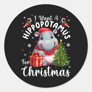 I Want A Hippopotamus For Christmas Xmas Hippo 1 Classic Round Sticker