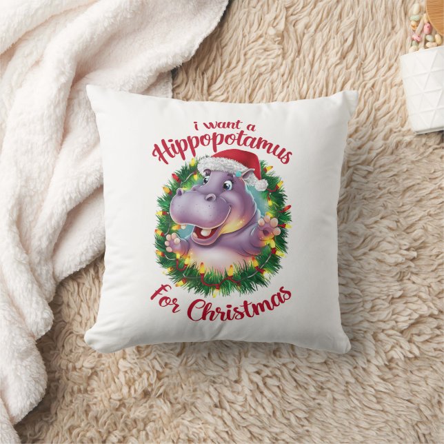 I Want A Hippopotamus For Christmas Xmas Hippo  Throw Pillow (Blanket)