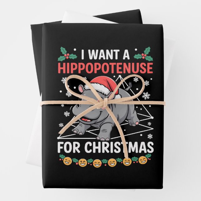 I Want A Hippopotenuse For Christmas Math Teacher Wrapping Paper Sheet (In situ)