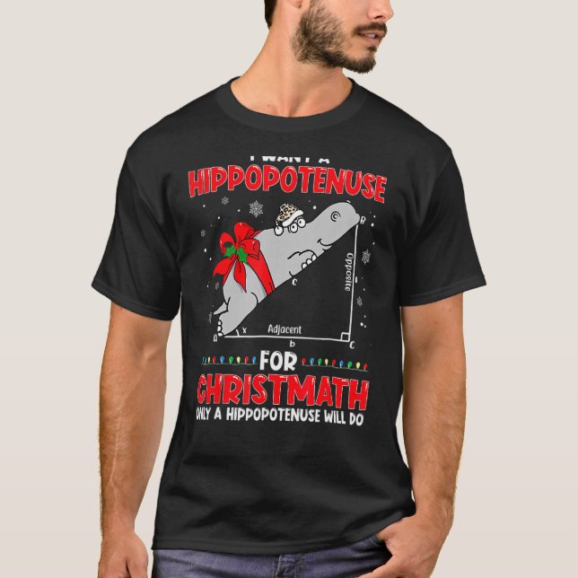 I Want A Hippopotenuse For Christmath Math Teacher T-Shirt (Front)