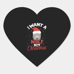 I Want A Wolf For Christmas Heart Sticker