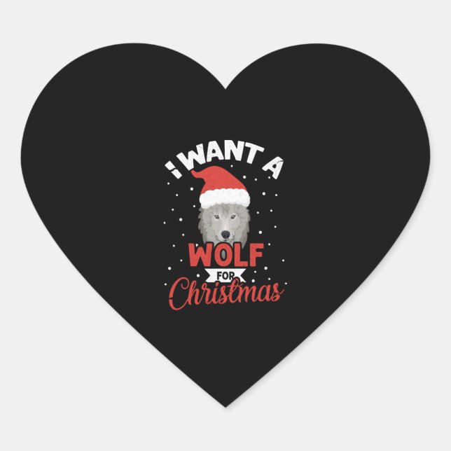 I Want A Wolf For Christmas Heart Sticker (Front)