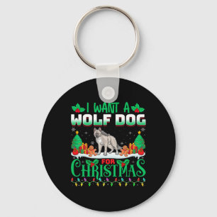 I Want A Wolfdog For Christmas Snow Wolf Lover Xma Keychain