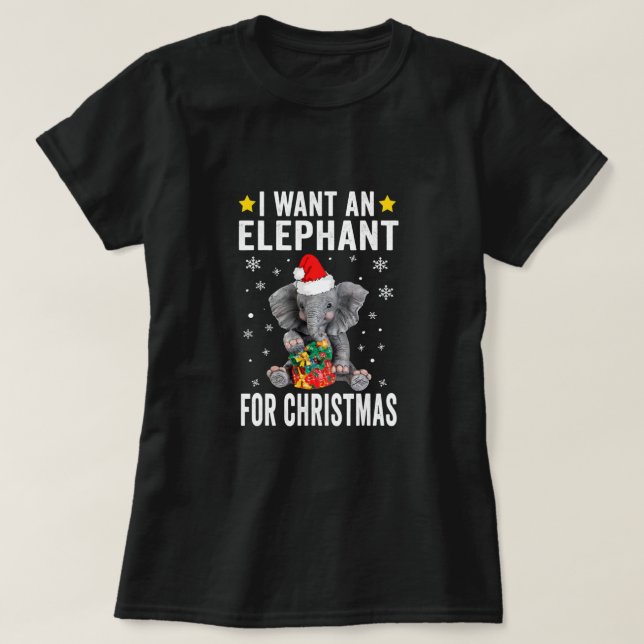 I Want An Elephant For Christmas Elephant Pyjamas  T-Shirt (Design Front)