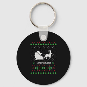 i want believe ugly cristmas sweater keychain