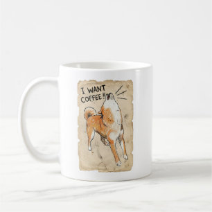 I Want Coffee – Screaming Shiba Inu Vintage Sketch Coffee Mug