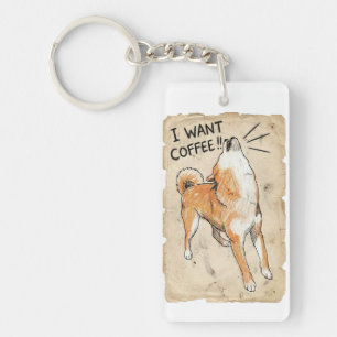 I Want Coffee – Screaming Shiba Inu Vintage Sketch Keychain