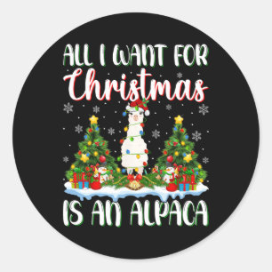 I Want For Christmas Is A Alpaca Xmas Tree Lights  Classic Round Sticker