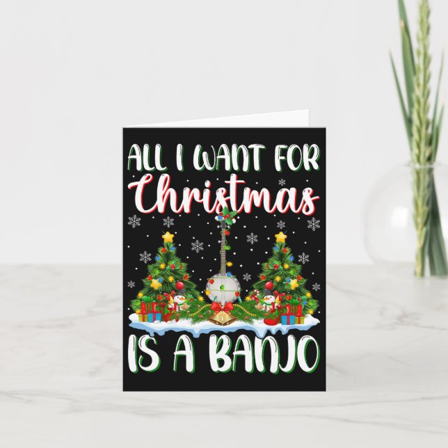 I Want For Christmas Is A Banjo Xmas Tree Lights  Card (Front)