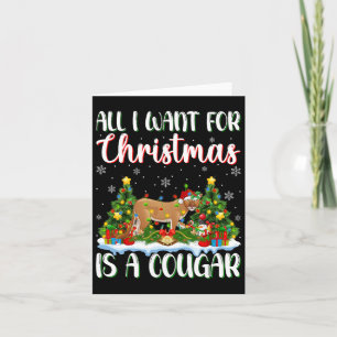 I Want For Christmas Is A Cougar Xmas Tree Lights Card
