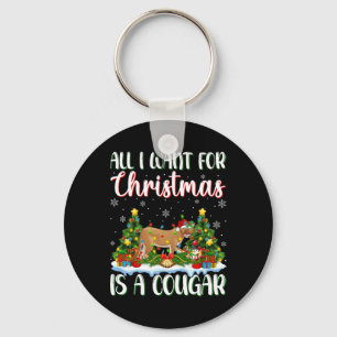 I Want For Christmas Is A Cougar Xmas Tree Lights  Keychain