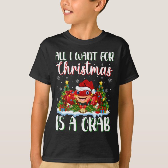 I Want For Christmas Is A Crab Xmas Tree Lights  T-Shirt (Front)